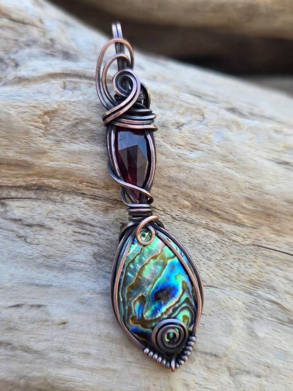 Faceted Garnet & Abalone Pendant Necklace
